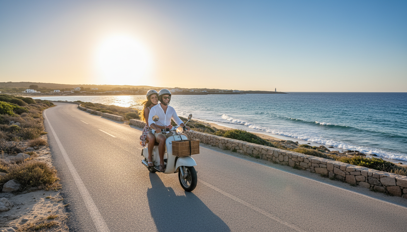 Carretera rural de Formentera con vegetacion mediterranea