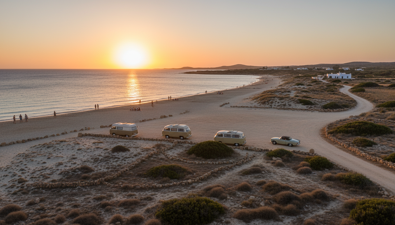 Atardecer en Formentera con vista a la costa desde carretera